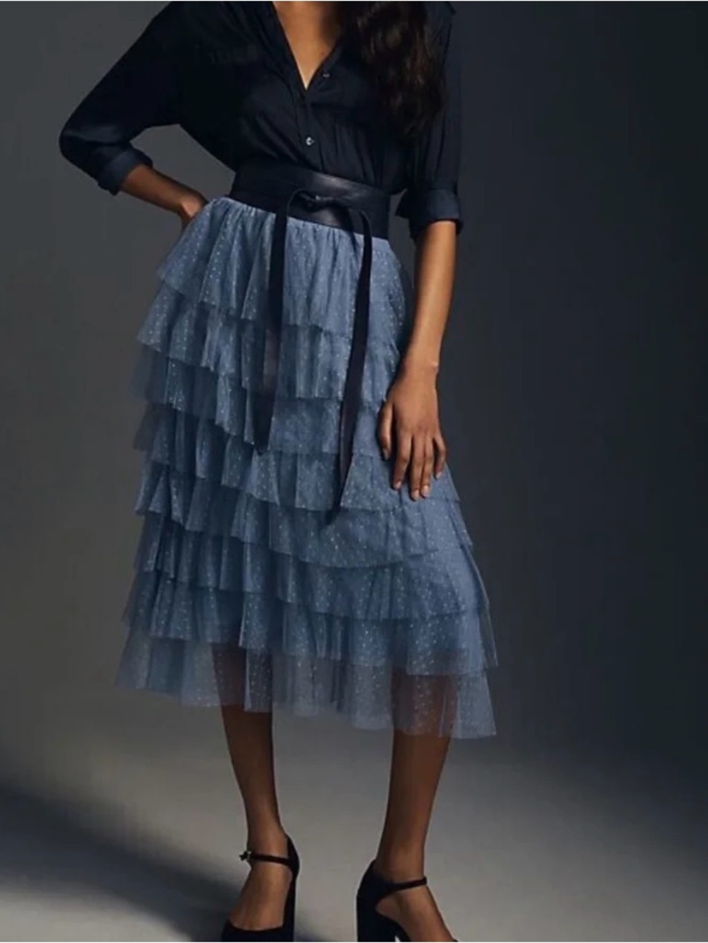 Anthropologie Cherri Tiered Blue Tulle Midi Skirt - Women